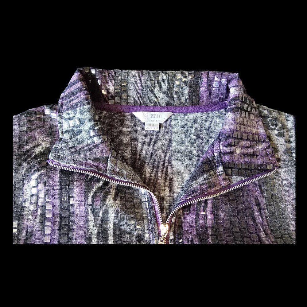 NWOT Women's Erin London Petite Medium Purple Silver Striped Blouse - Picture 5 of 8